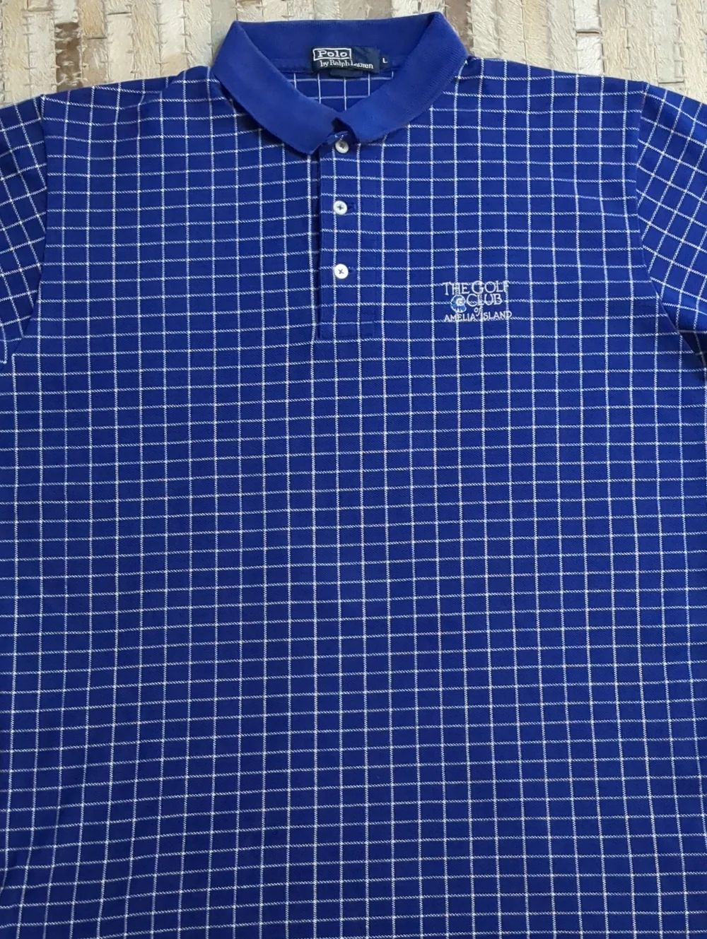 Polo Ralph Lauren Men's Vintage 90s Blue White Tron Grid Checkered Polo Shirt